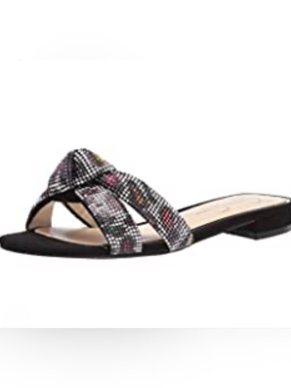Jessica Simpson Black Multicolor Rhinestone Knot Slide Sandals